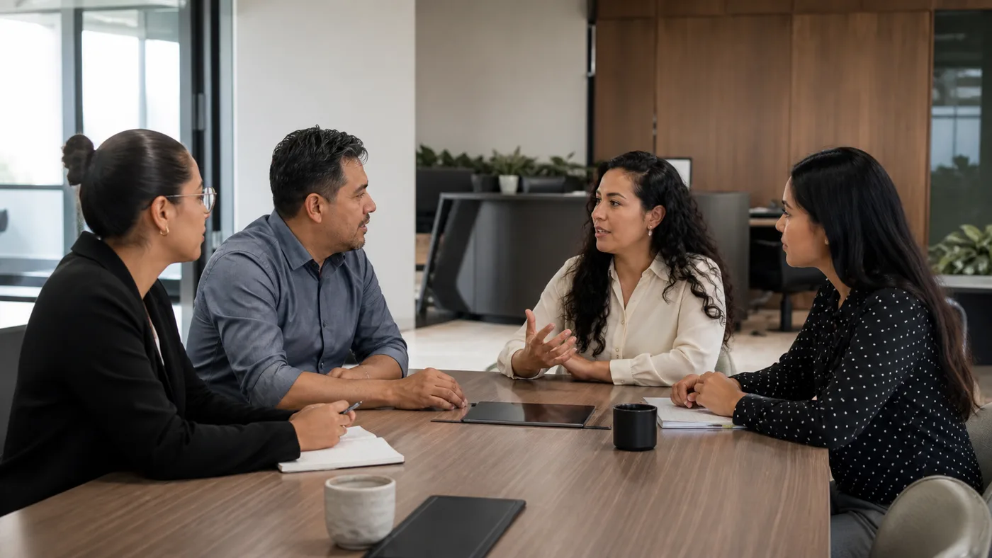 Equipo de Recursos Humanos conversando alrededor de una mesa
